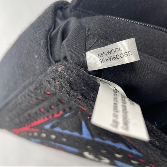 Lulu Guinness Tote Bag Black Blue Red Abstract Design Wool Shoulder Bag - Picture 10 of 14